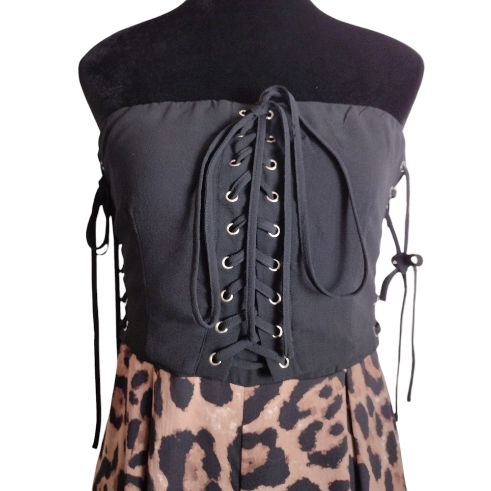 Blithe Edite Mode Strapless Black Corset Animal Print Wide Leg, Size Medium - Picture 2 of 10